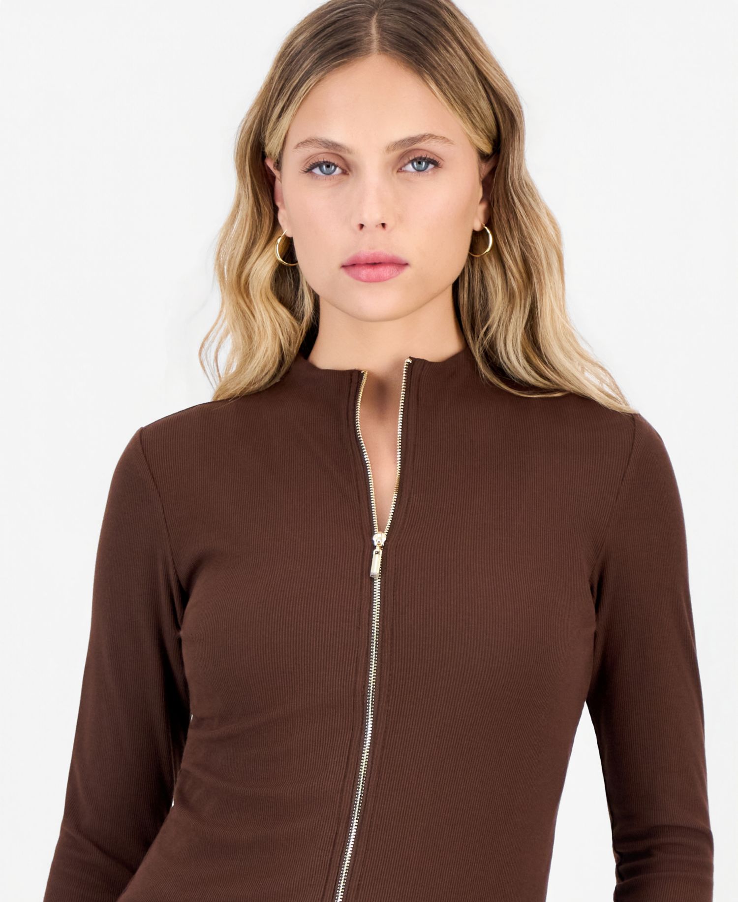 Petite Mock-Neck Zip-Front Top
