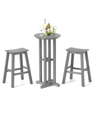 3 Piece Outdoor HDPE Bar Table and Chair Set for 2 with Footrests for Garden Yard Pool