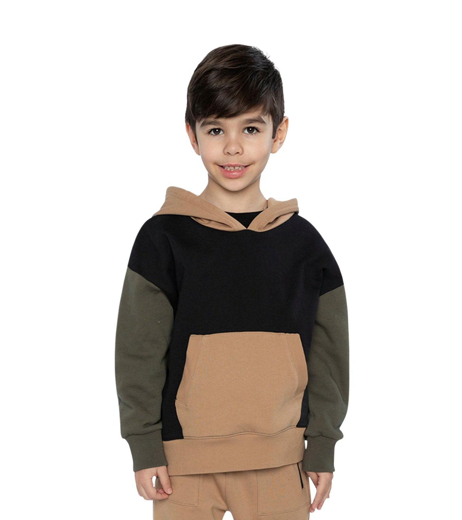 Little Boys Hooded Color block Fleece Cardigan