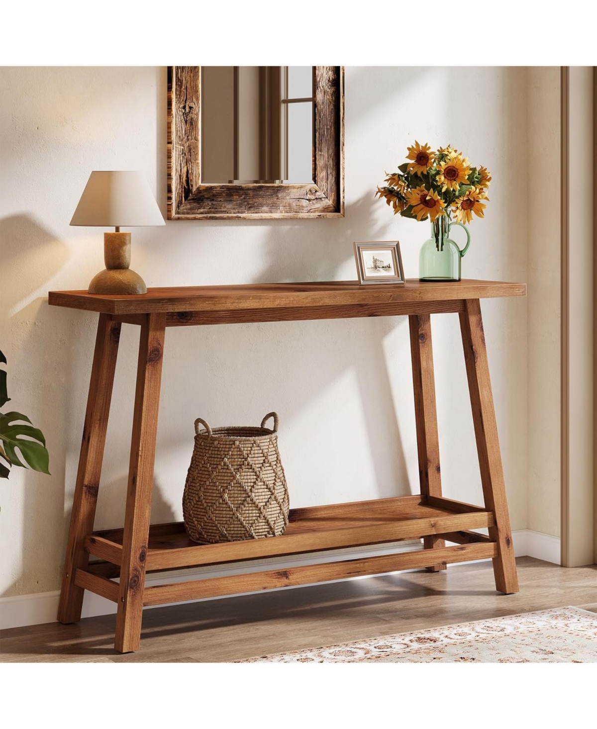 Tribesigns 41.3" Farmhouse Console Table, Solid Wood Entryway Table with Storage Shelf
