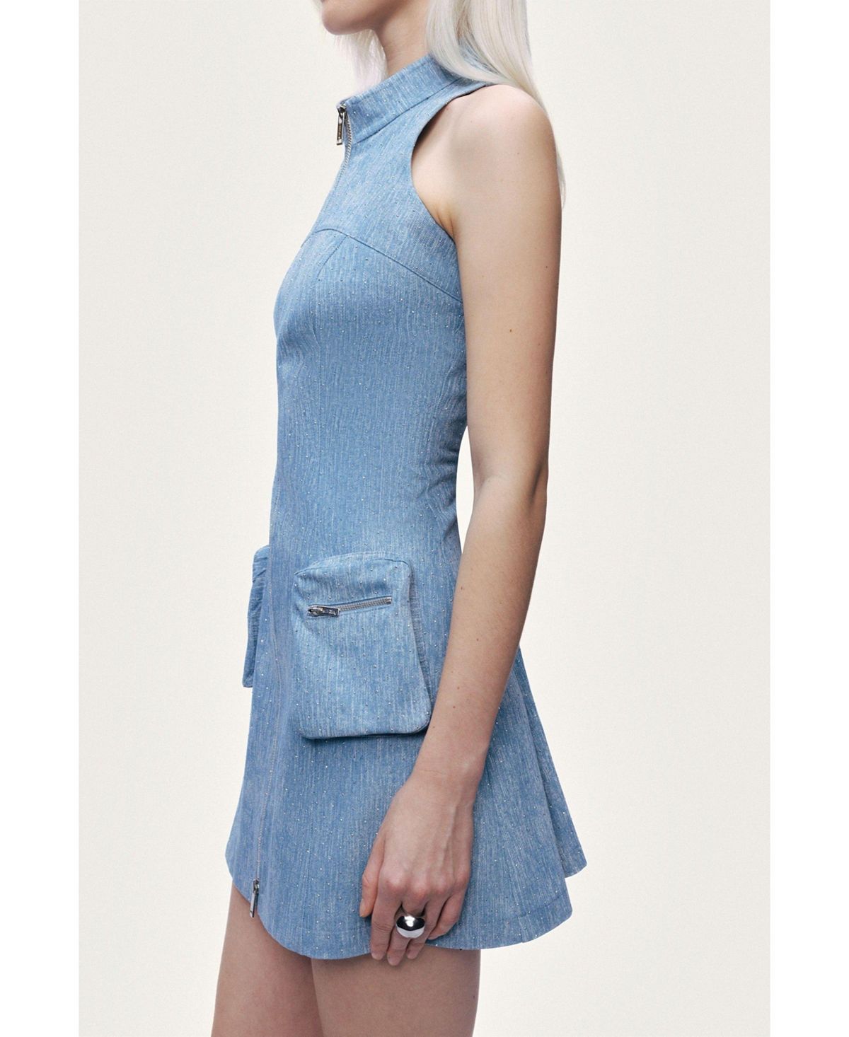 NOCTURNE Women's Pocket and Stone Detail Halter neck Mini Dress view 4 — MAYCSS fashion products