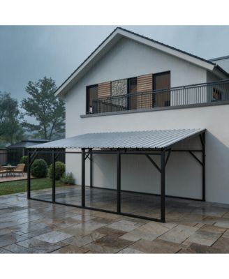12 x 20 FT Iron High-Low Carport Canopy with Steel Roof, Heavy Duty Outdoor Vehicle Shelter for Cars Trucks