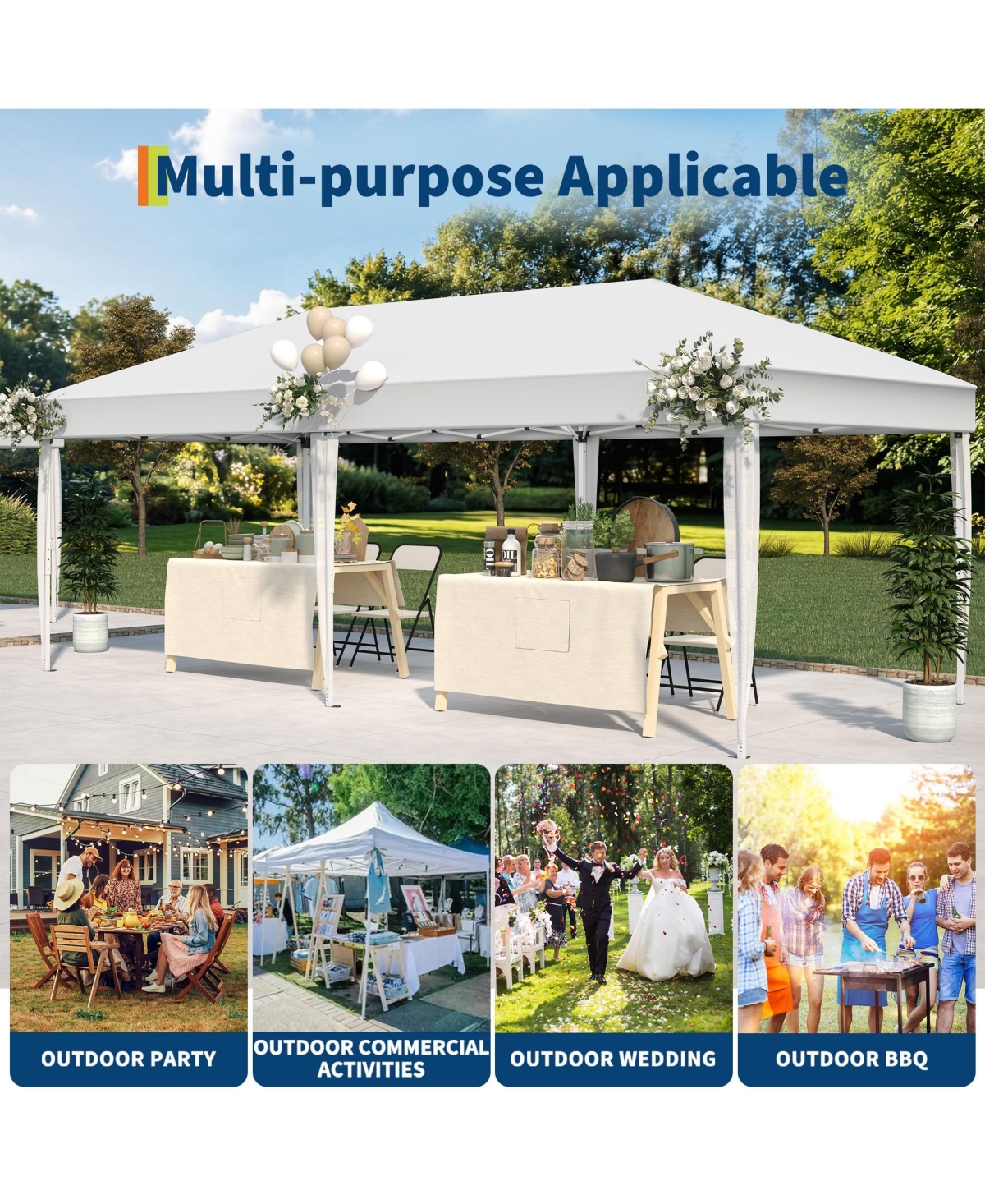 Homfan Oxford Fabric Cantilevered Folding Shelter with Eaves, Outdoor Pop-Up Camping Canopy for Patio Beach Backyard