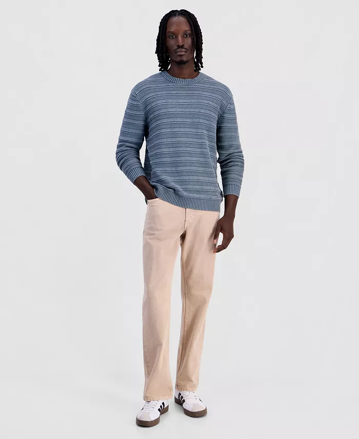Men's Acid-Washed Textured Stripe Long-Sleeve Sweater - thumbnail 6