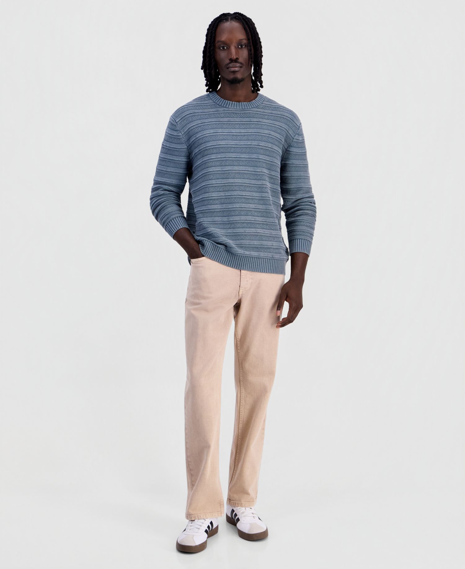 Men's Acid-Washed Textured Stripe Long-Sleeve Sweater