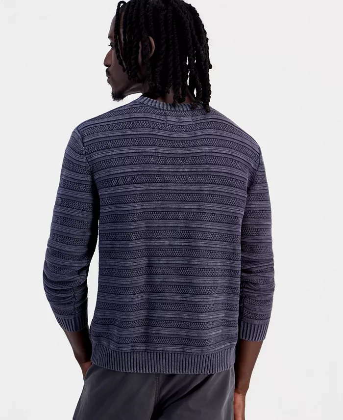 Men's Acid-Washed Textured Stripe Long-Sleeve Sweater - thumbnail 3