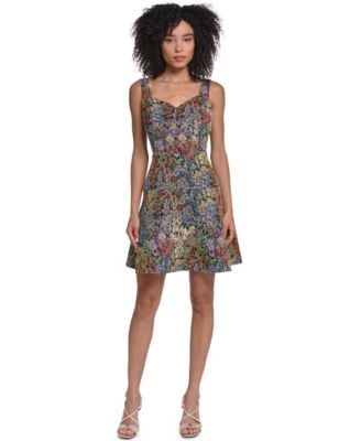 Women's Floral Tapestry Jacquard Fit & Flare Dress