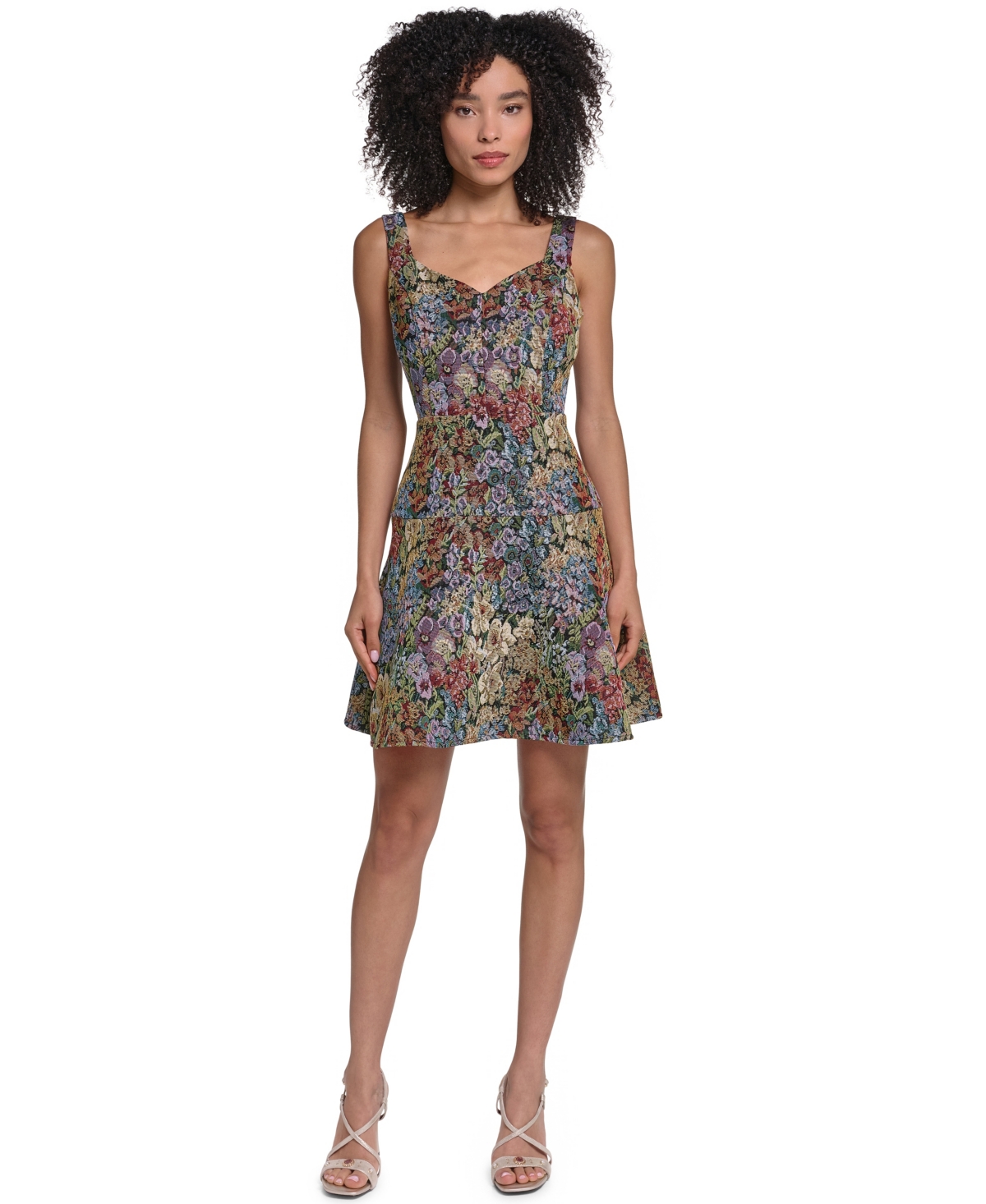 Karl Lagerfeld Paris Women's Floral Tapestry Fit & Flare Dress