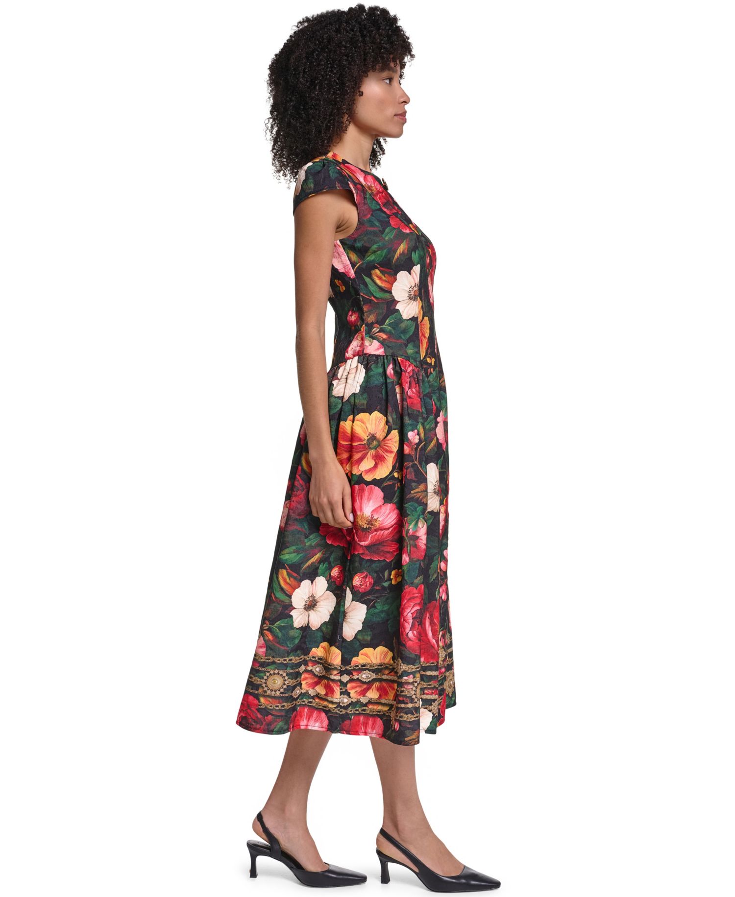 Women's Floral Print Jacquard Fit & Flare Midi Dress