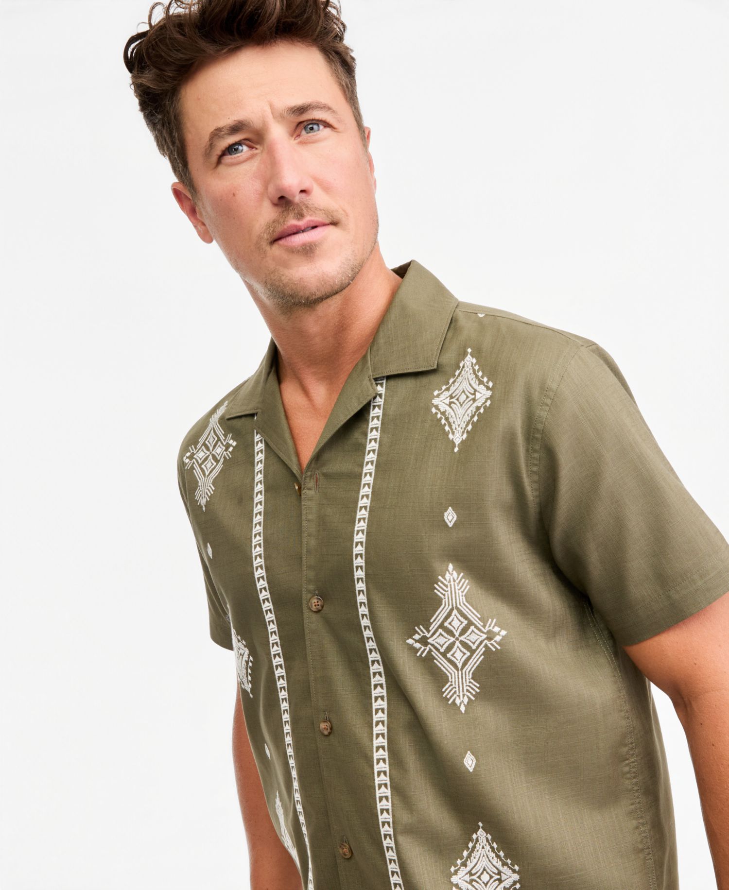 Men's Short-Sleeve Geometric Embellished Shirt