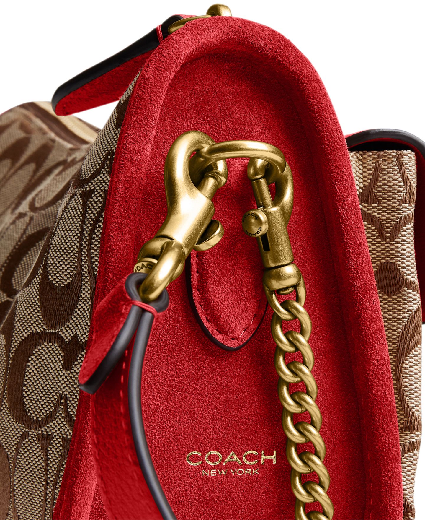 Женская сумка COACH Originals Waverly Small Signature Jacquard Twin Turn-Lock Shoulder, цвет: Латунный / Маковый — фото 6