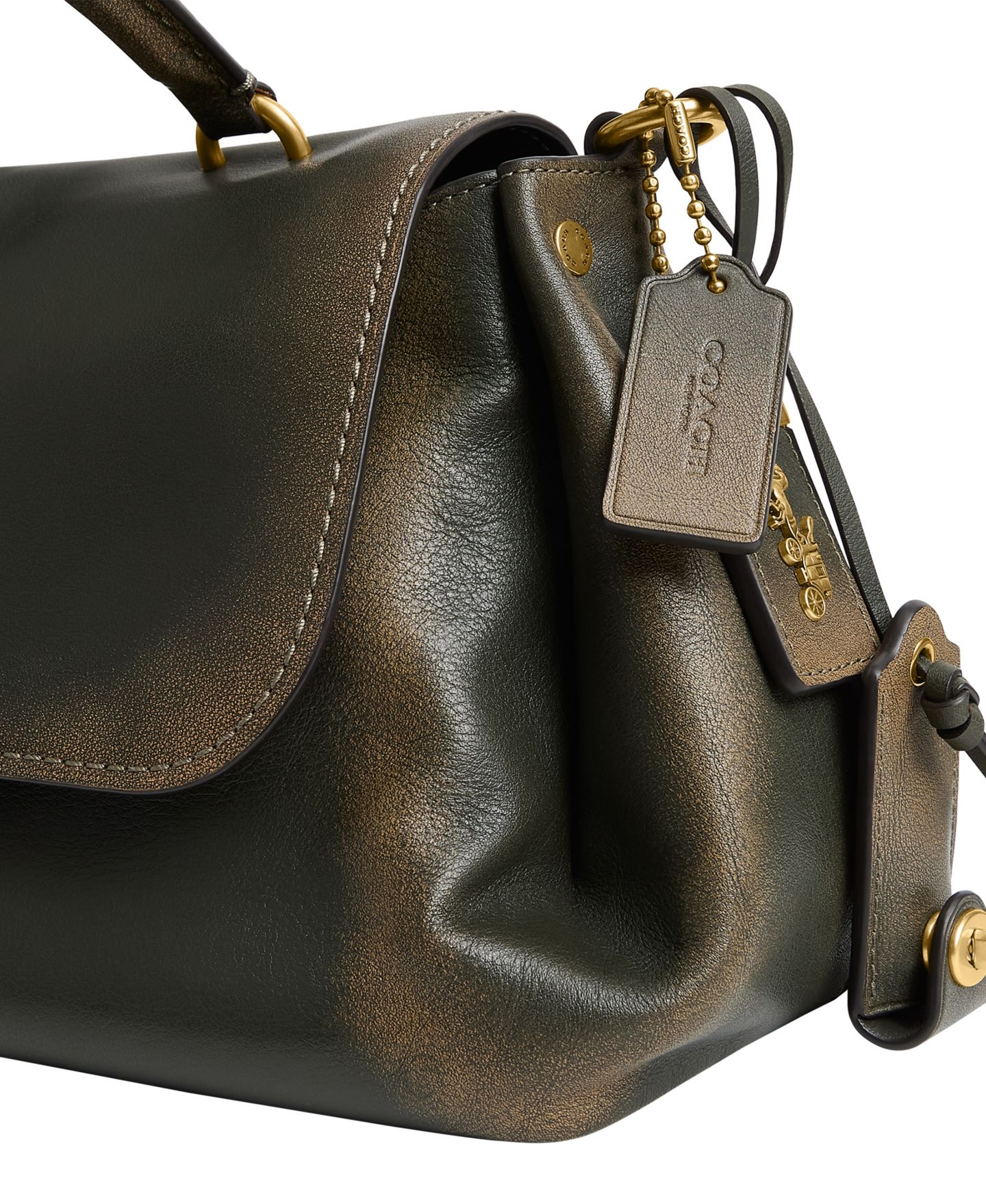 Женская сумка COACH Slouchy Rogue Medium Loved Leather Top Handle, цвет: Латунный / Тёмный зелёный — фото 7