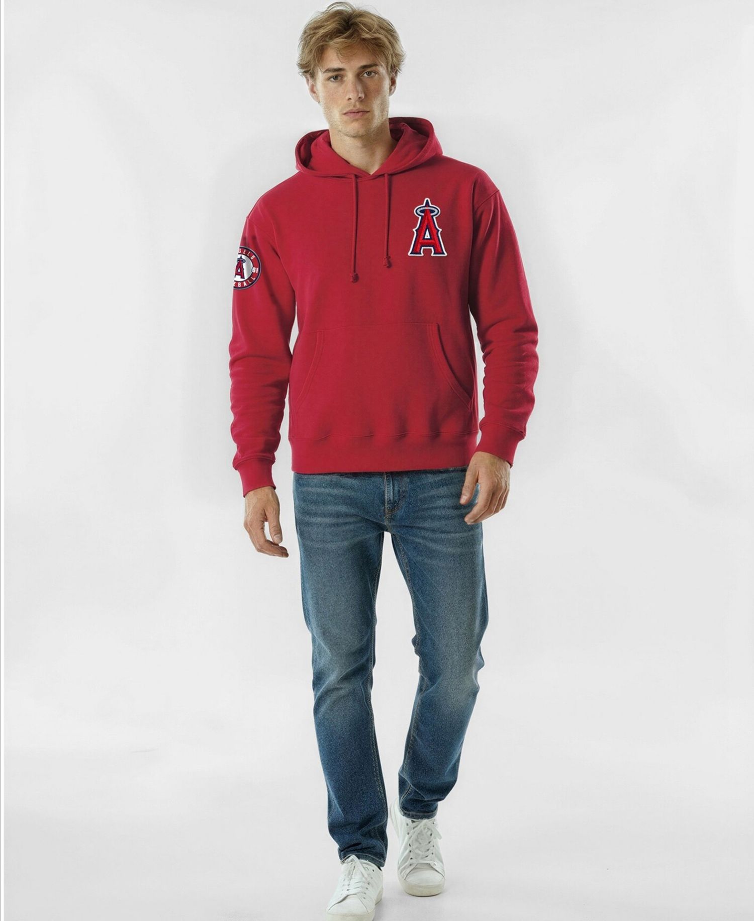 Men's Red Los Angeles Angels Reverse Weave Chenille Hoodie