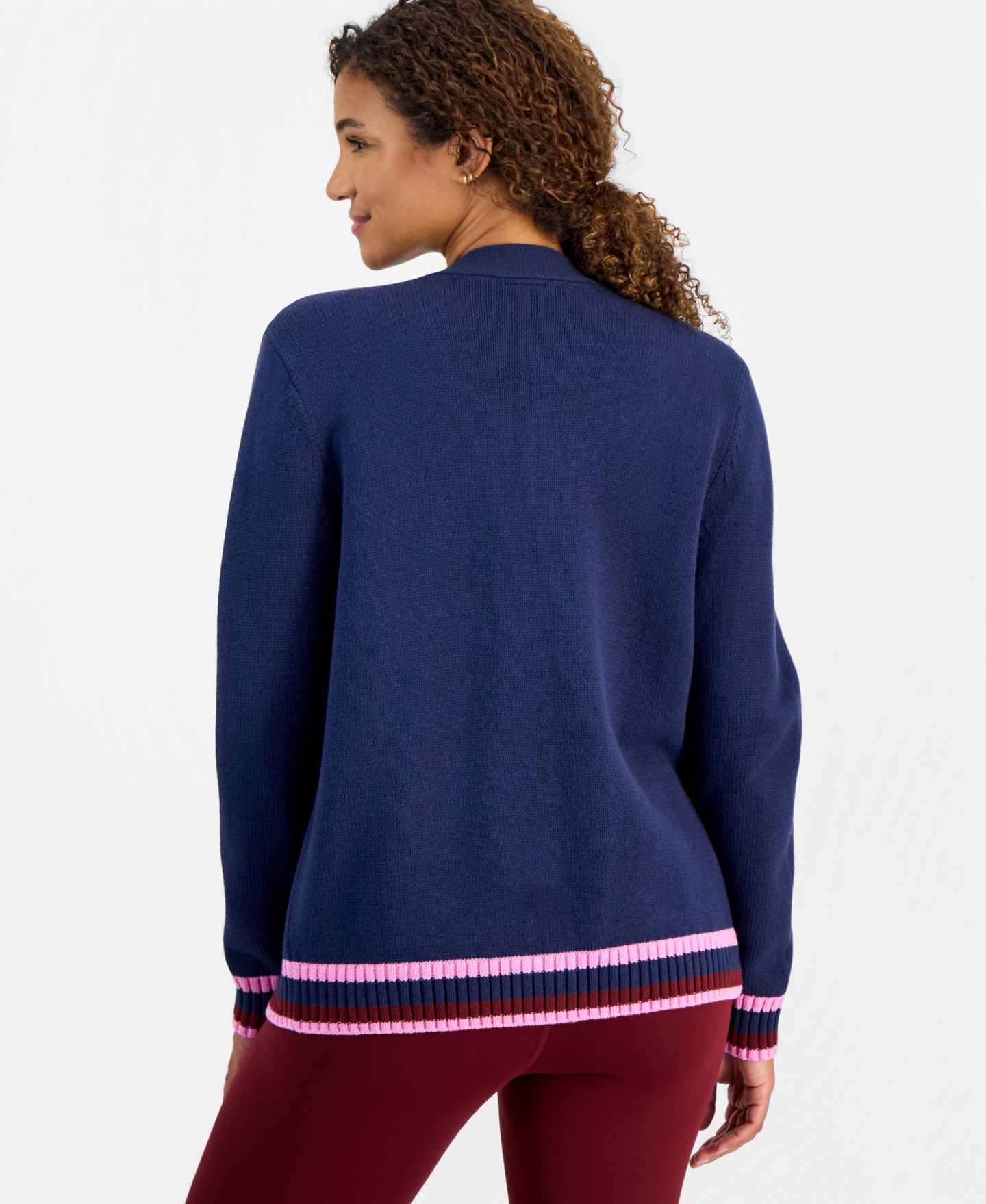 Женский кардиган ID Ideology Colorblock V-Neck Long-Sleeve Cardigan, цвет: Индиго морской — фото 4
