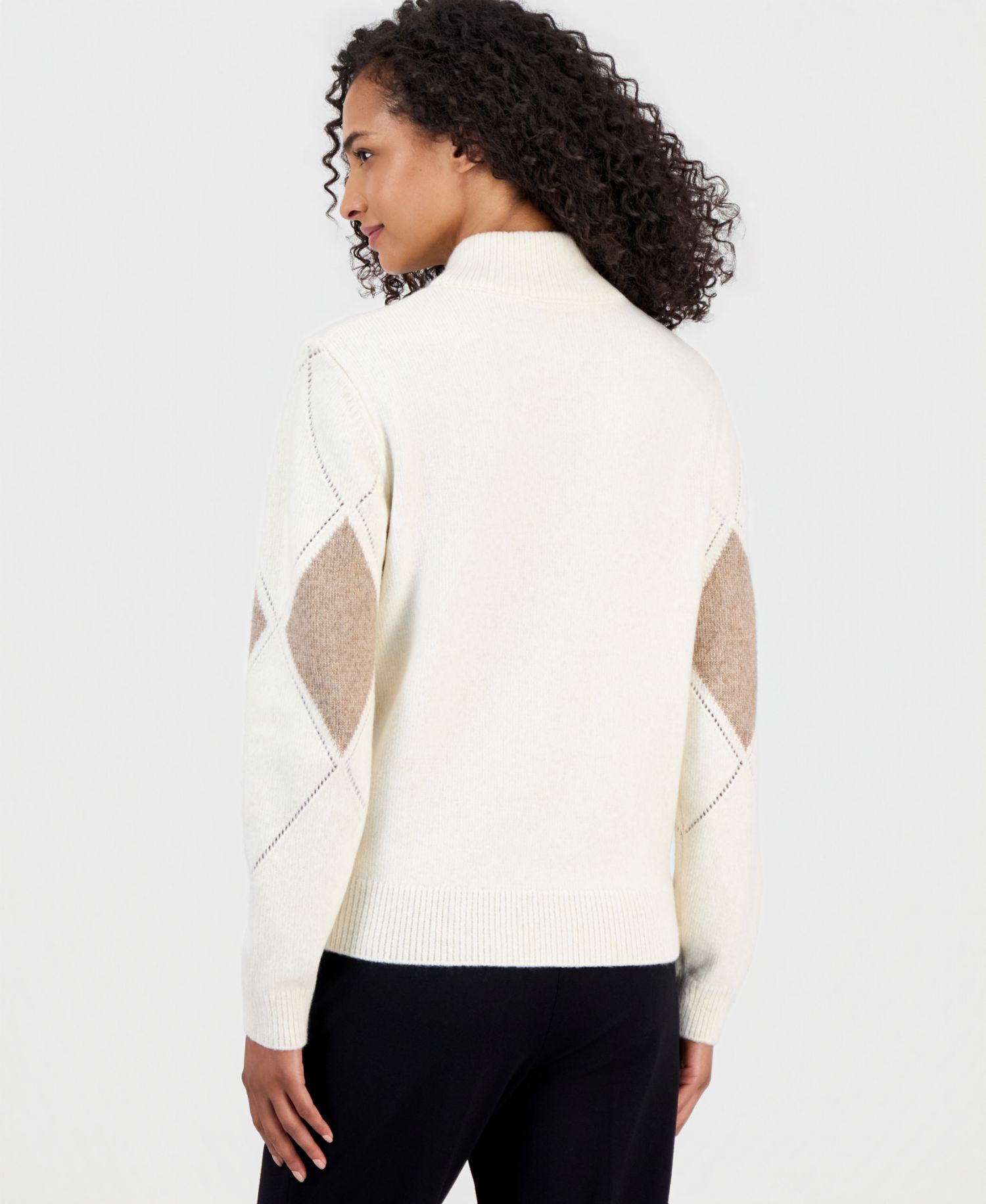 Women's Mock Neck Pointelle Argyle Pullover
