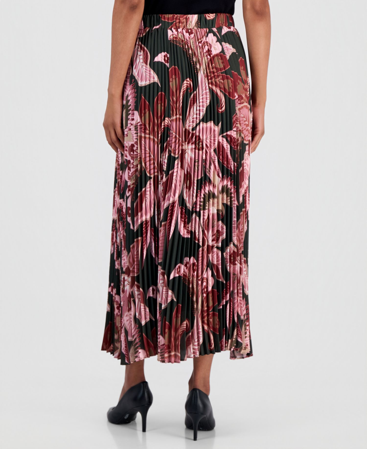 Women's Pleated Floral A-Line Skirt