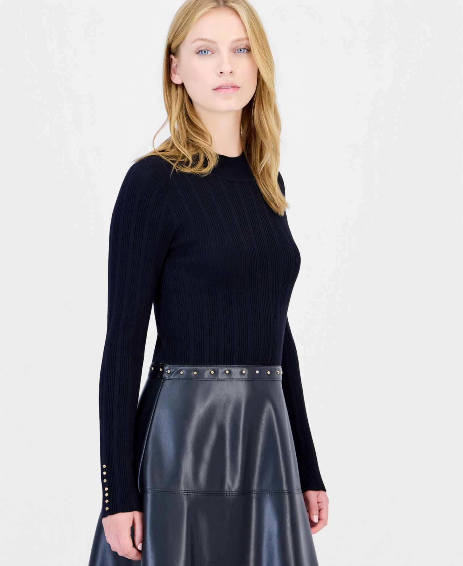 Women's Long-Sleeve Mock Neck Midi Dress