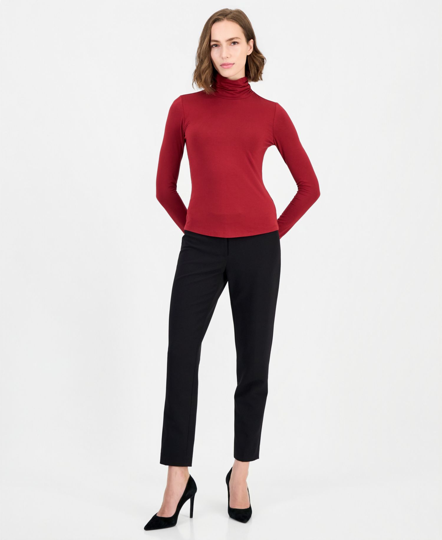 Women's Long-Sleeve Shirred Turtleneck Top