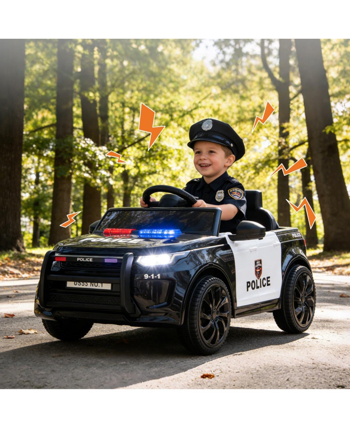 homfan 38.6 x 19.9 11.4 Inch Kids Police Ride On Car Electric Battery Powered Toy Vehicle 3 mph with Remote for Outdoor Play