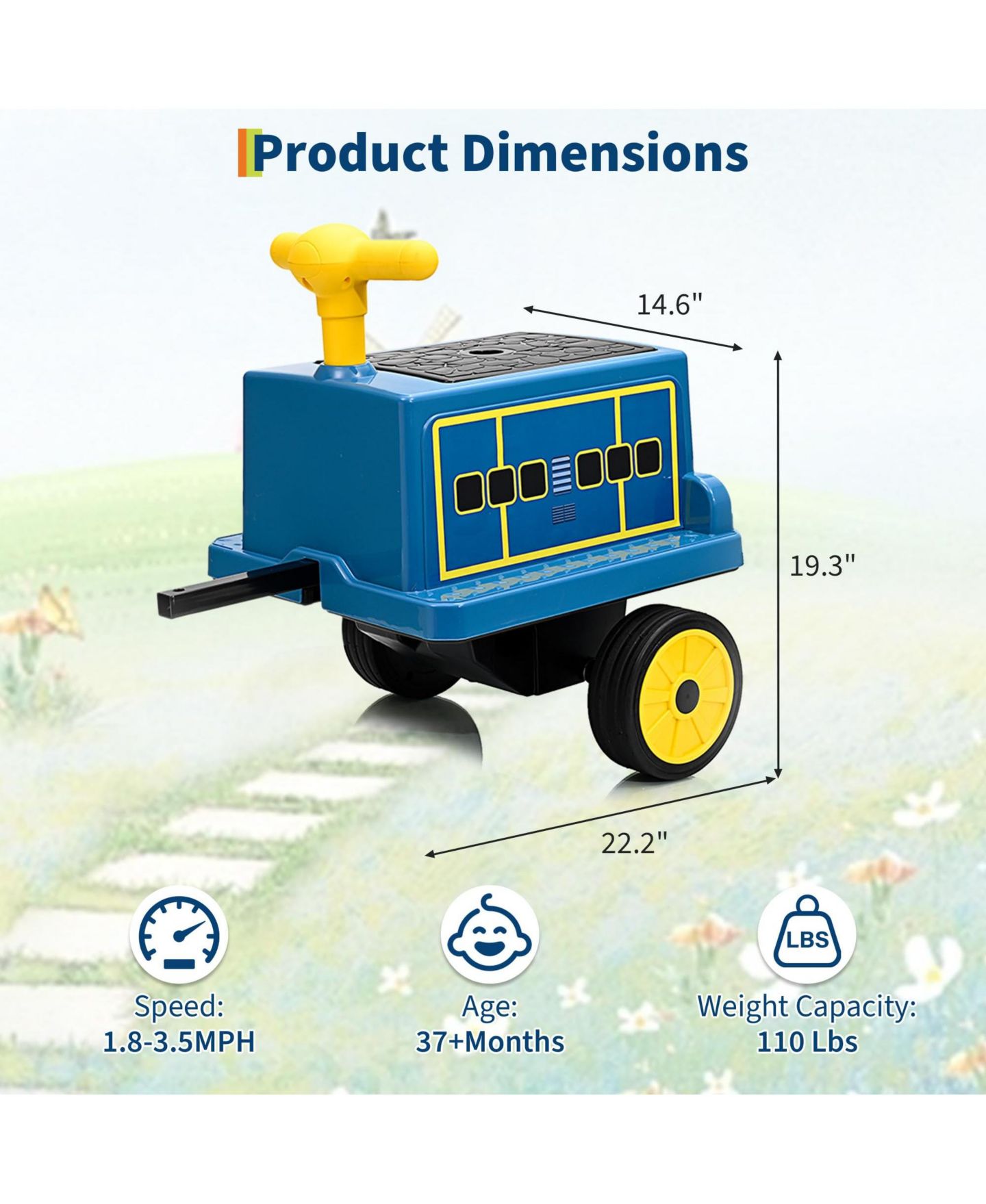 Детская игрушка homfan Licensed Chuggington Toy Train 12V Battery-Powered Ride-On with Music, 22.2"L x 14.6"W x 19.3"H, for 2 Players, 3–6 лет, цвет: Синий — фото 2