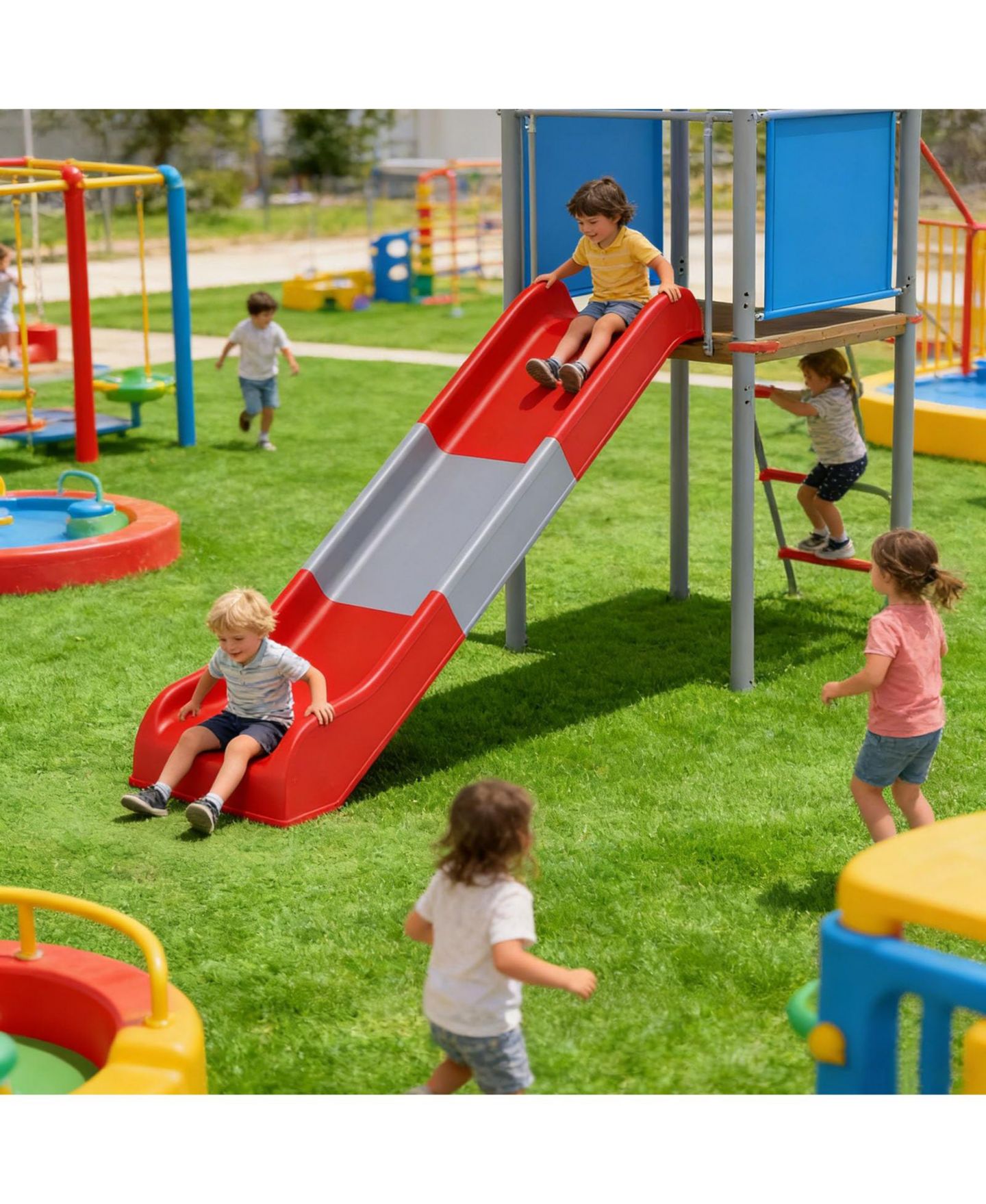 Детские игрушки homfan 112 x 110 x 97 in Kids Outdoor Treehouse with Swing and Slides, Backyard Metal Frame Play Set for Children — фото 5