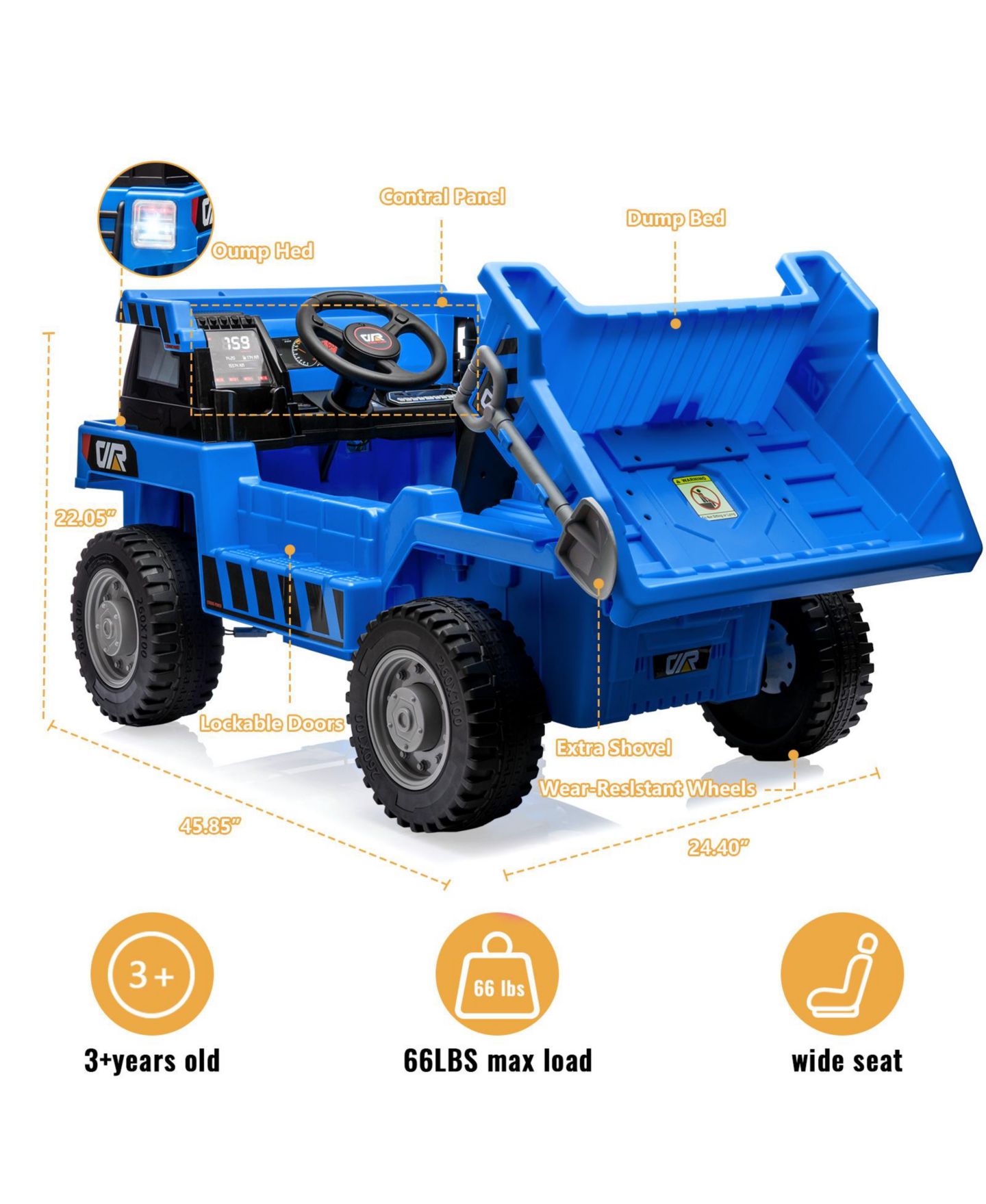 Детская игрушка homfan Construction Truck, 48.8" x 22.4" x 14.2", 12V Electric Ride-On with 4 MPH Speed, 3–6 лет — фото 8