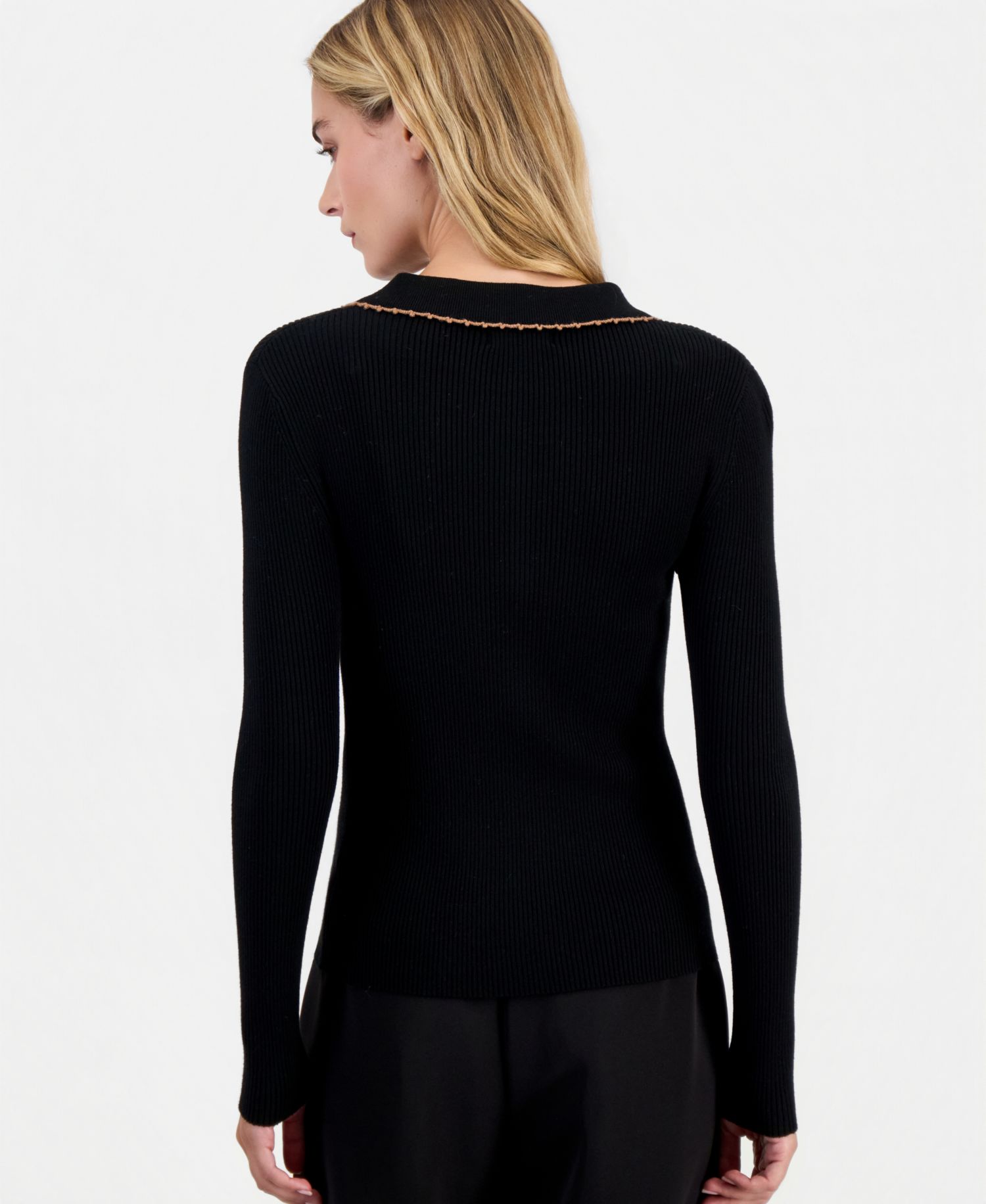 Women's Crochet-Tipping Long-Sleeve Polo