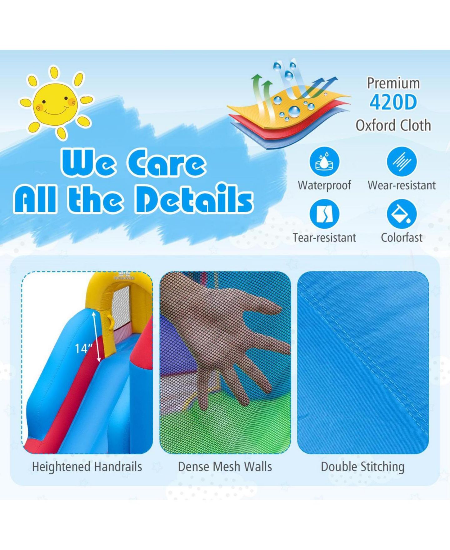 Детская игрушка Slickblue Kids Inflatable Bounce House with Slide and Included Blower, 3–12 лет, цвет: Разноцветный — фото 7