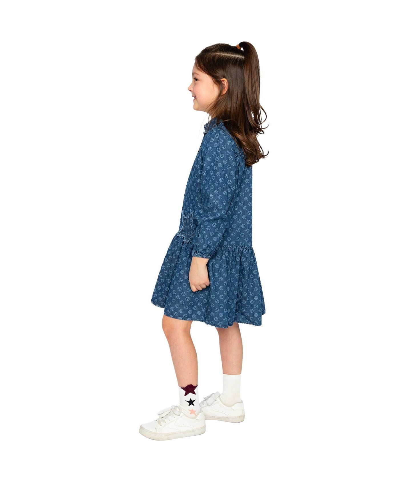 Платье Deux par Deux Shirt Dress Smiley Print для девочек, цвет: Синий с принтом — фото 4