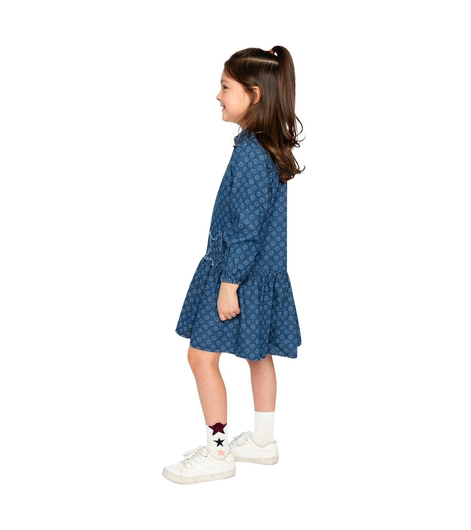 Little and Big Girl 6-14Y Shirt Dress Smiley Print
