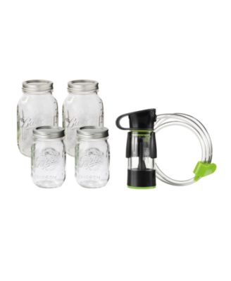 Mason Jar Vacuum Sealer Kit with Handheld Sealer and Jar Seal Lids - Regular Mouth - Pint Size and Quart Size (inludes 4 Jars)
