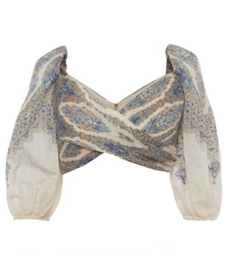 Women's Printed Plisse-Pleated Wrap Crop Top