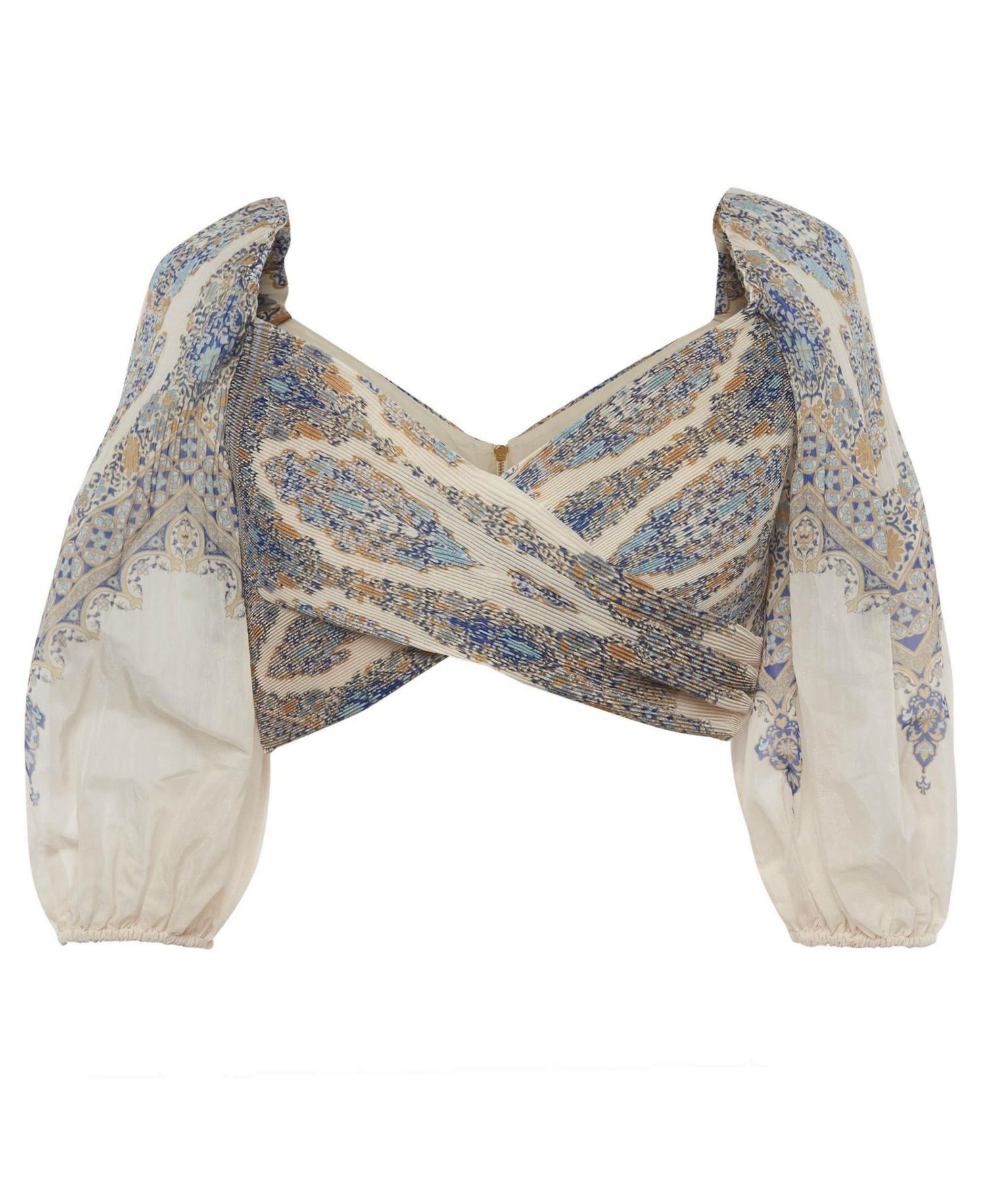 Women's Printed Plisse-Pleated Wrap Crop Top