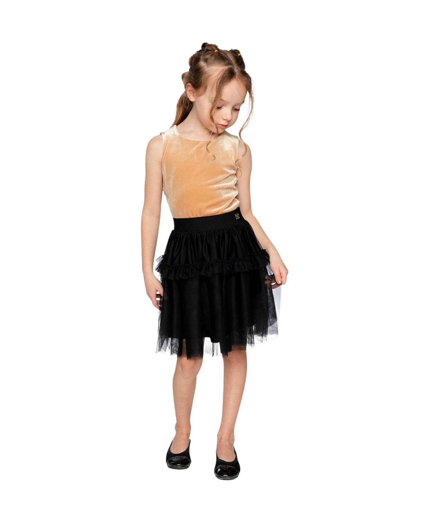 Платье Deux par Deux Bi-Material Sleeveless Dress для девочек, цвет: Бежевый / Чёрный — фото 2