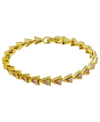 Triangle Light Pink Cubic Zirconia Ribbed Border Tennis Bracelet 