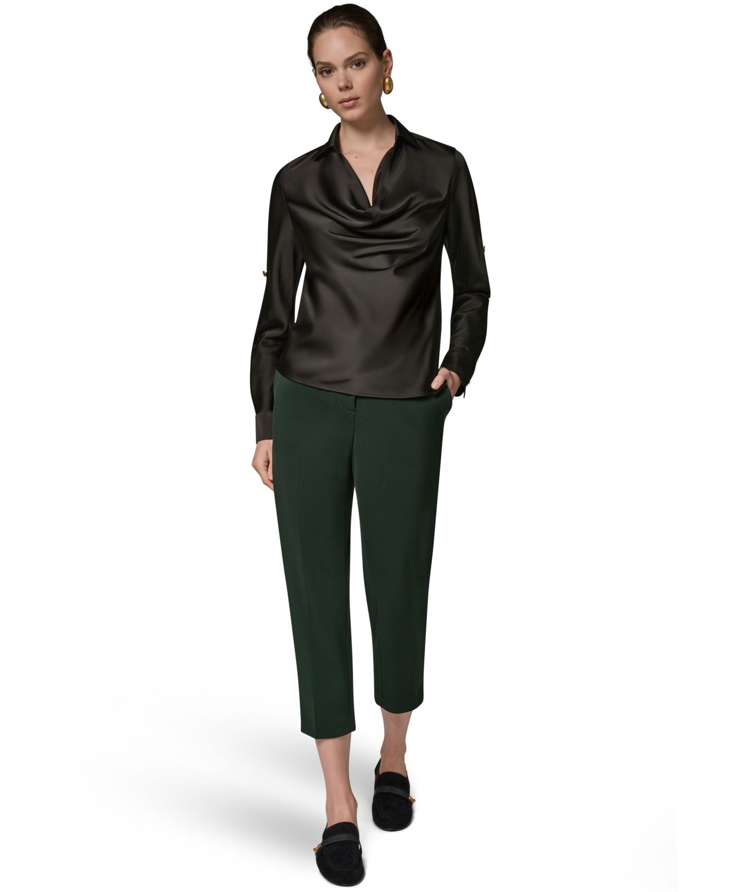 Petite Satin Back Crepe Long-Sleeve Top