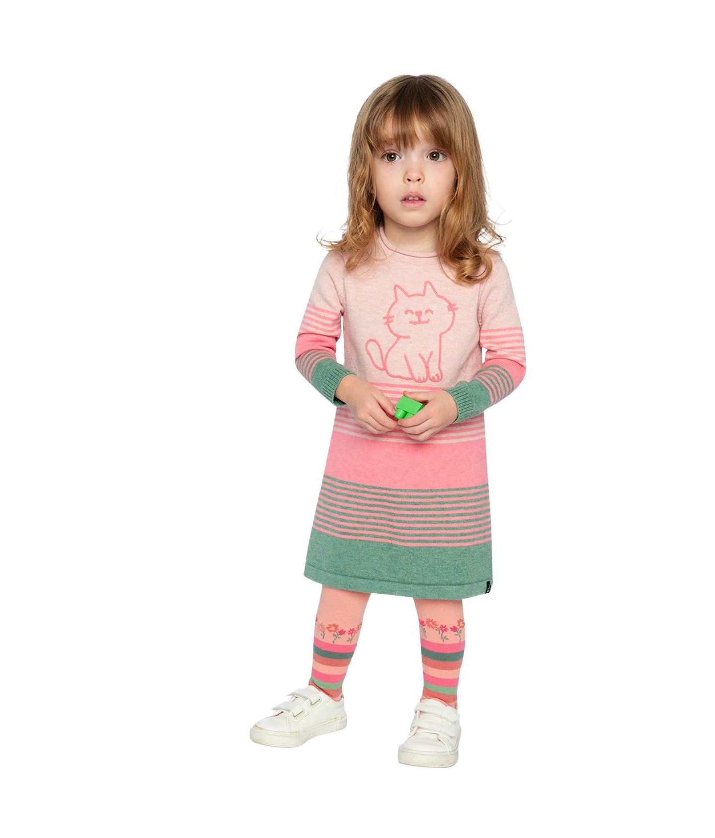 Платье Deux par Deux Knitted Stripe Dress для девочек, цвет: Розовый / Зелёный — фото 5