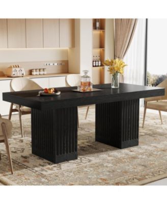 63'' Dining Table for 4-6 People, Modern Rectangle Kitchen Table with Pedestal Base, Large Dinner Furniture