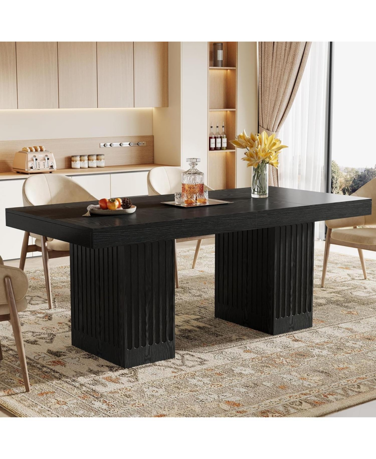 Tribesigns 63'' Dining Table for 4-6 People, Modern Rectangle Kitchen Table with Pedestal Base, Large Dinner Furniture