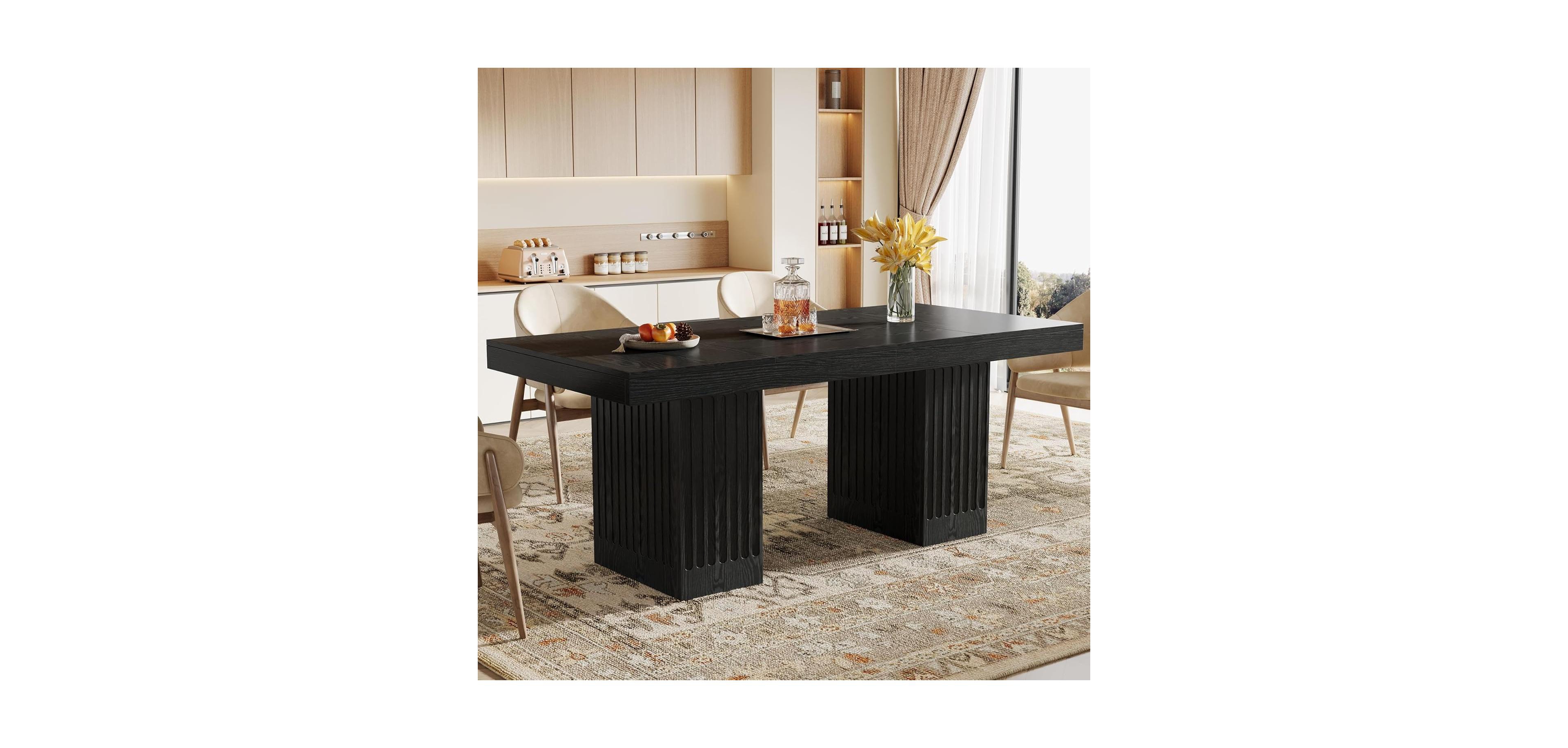 Tribesigns 63'' Dining Table for 4-6 People, Modern Rectangle Kitchen Table with Pedestal Base, Large Dinner Furniture