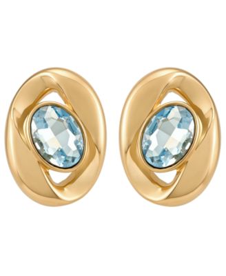 Gold-Tone Aqua Stone Stud Earrings