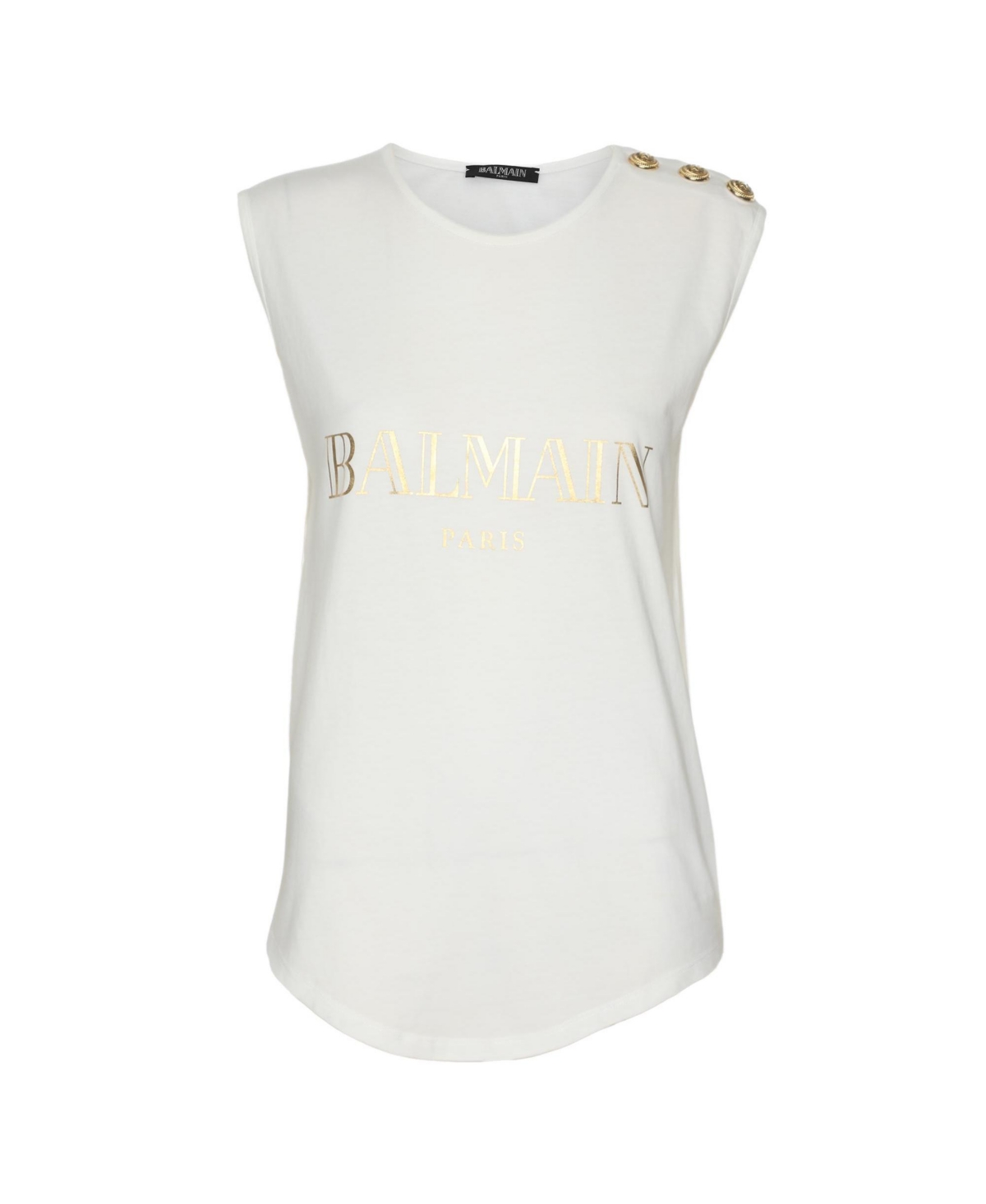 Pre-Owned Balmain Women's Logo Print Jersey Tank Top with Shoulder Buttons - White