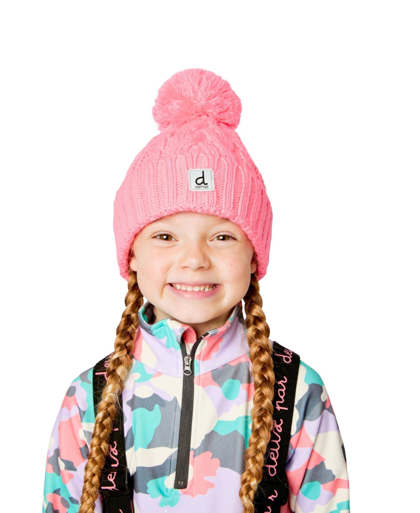 Шапка Deux par Deux Winter Knit Hat with Pompom для девочек, цвет: Неоновый коралловый — фото 2