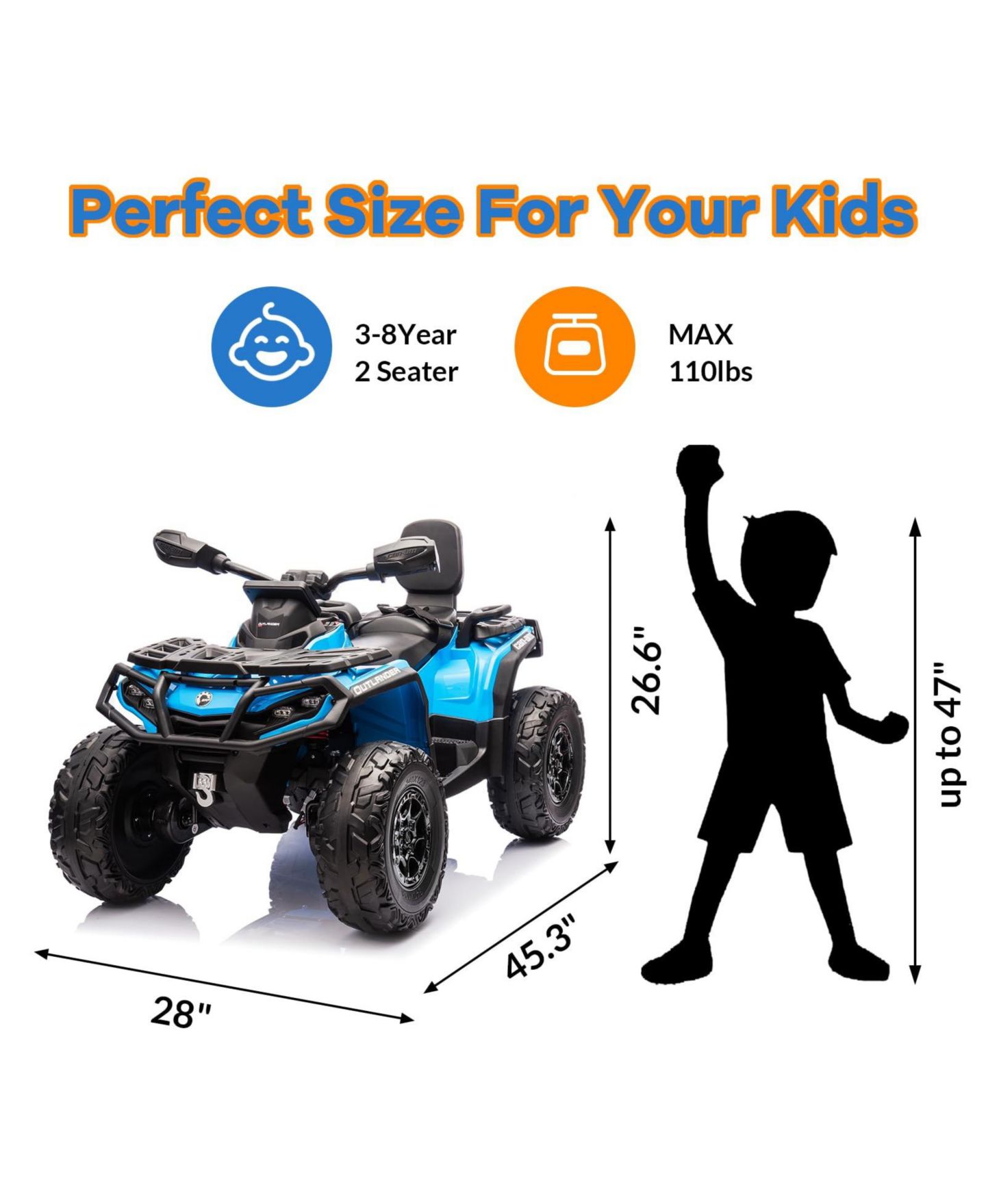 Детская игрушка homfan 12V 2-Seater ATV Ride-On with Remote Control, LED Lights & 2 Speeds, Ages 3-8, цвет: Синий — фото 2