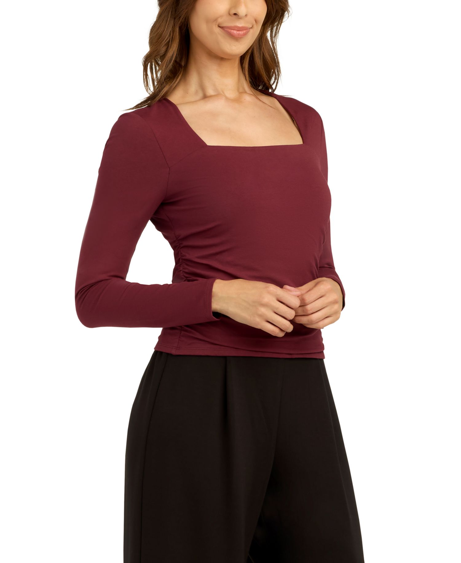 Juniors' Square Neck Jersey Blouse
