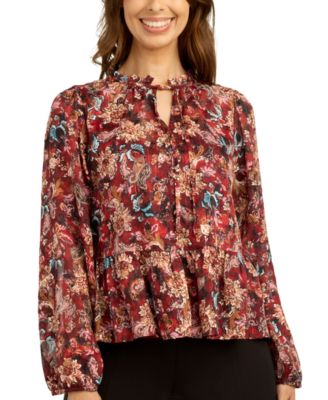 Juniors' Printed Satin Peplum Top