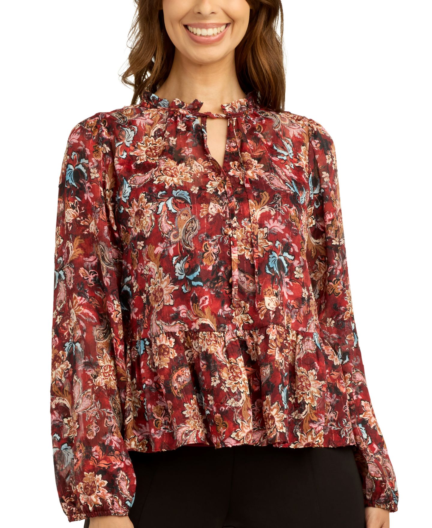 Женский топ BCX Juniors' Printed Satin Peplum, цвет: Синий — фото 1