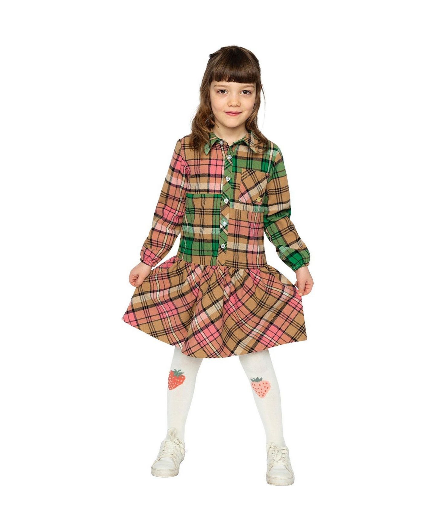 Платья Deux par Deux Shirt Plaid Dress для девочек, цвет: Розовый / Зелёный — фото 2