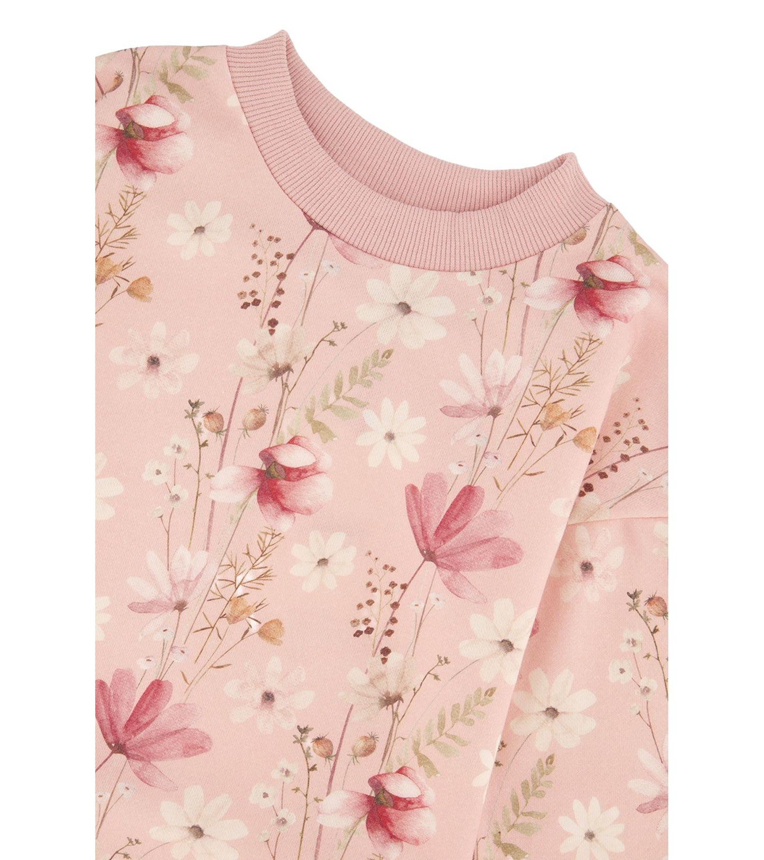 Little and Big Girl (6-12) French Terry Dress Pink Printed Flowers