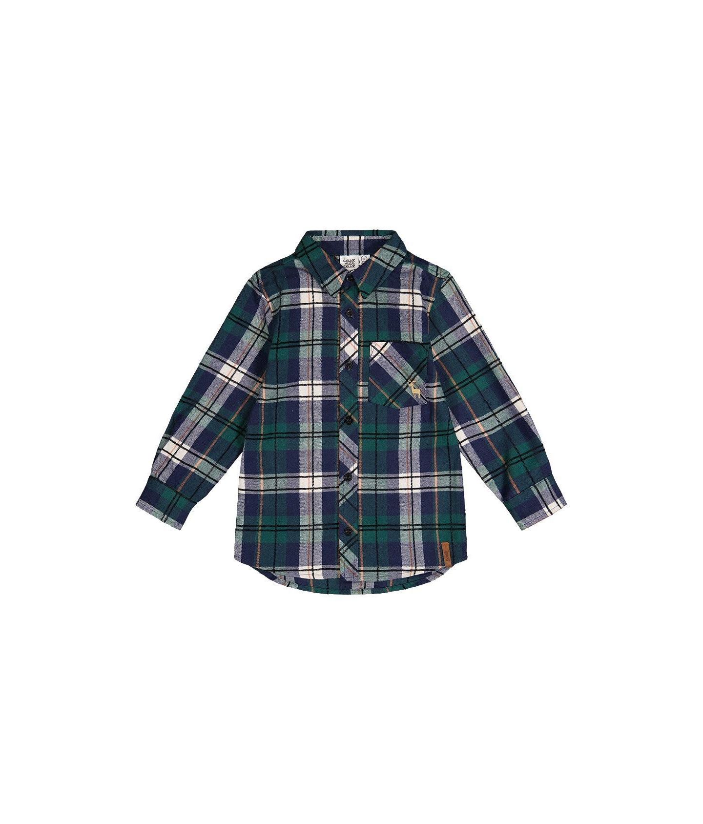 Рубашка Deux par Deux Plaid Shirt для мальчиков, цвет: Синий / Зелёный — фото 1